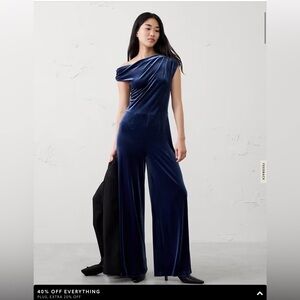 Banana Republic Factory Velvet One-Shoulder Navy Blue Jumpsuit